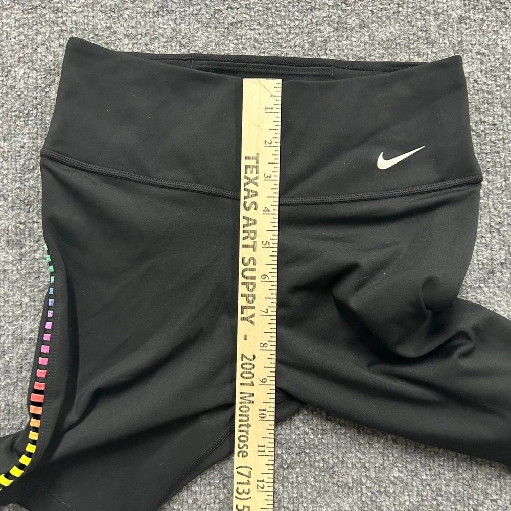 Nike Biker Shorts Womens Size S Black Rainbow Stripe Dri-Fit Athletic Gym Yoga